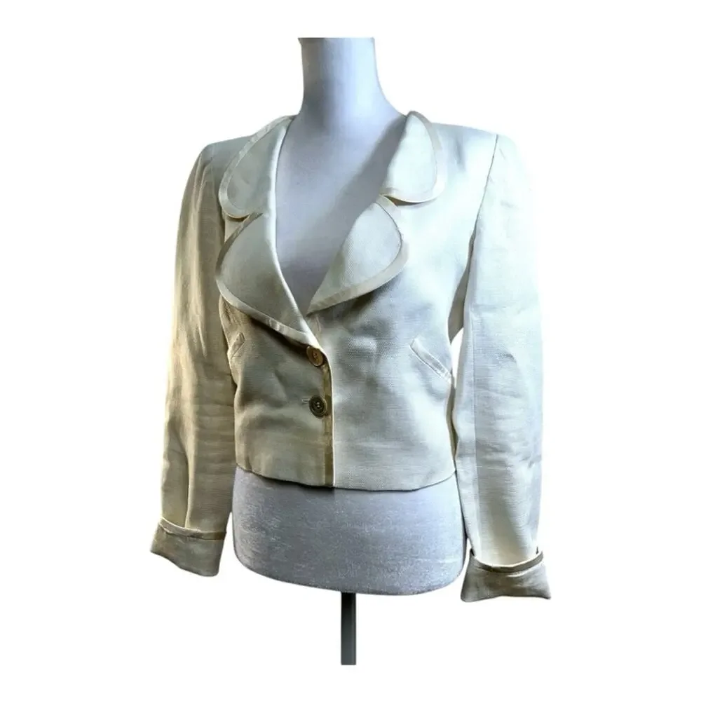 VALENTINO Vintage Ivory Linen Crop Blazer with silk trim SZ 4